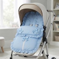 Plain Sky Footmuff/Cosytoes With Large Bows & Lace